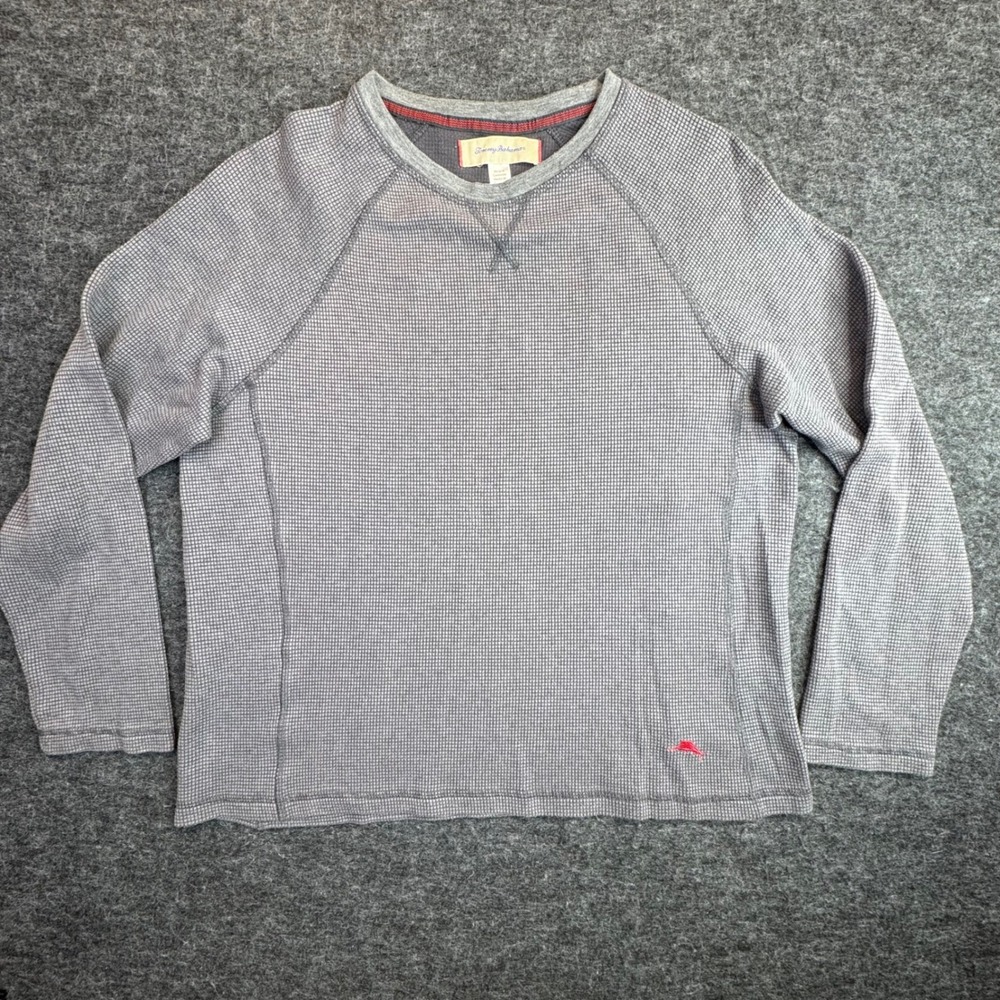 Tommy Bahama Thermal Shirt Mens Medium Gray Waffle Knit Long Sleeve Marlin Logo